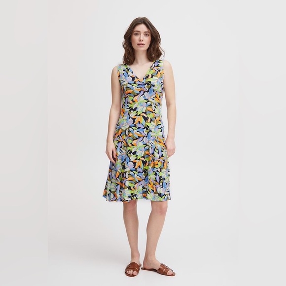 Fransa Olive Leaf A Line Dress - Picture 2 of 9